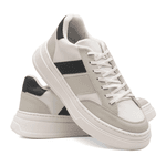 Tênis Masculino Estilo Street Sola Alta Confortável Branco Com Cinza