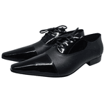 Sapato Masculino Italiano em Couro Preto Mesclado Verniz e Fosco Ref: D126 - Outlet