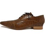 Sapato Masculino Italiano Oxford Em Couro Marrom Crokodilo Natual Ref: D179