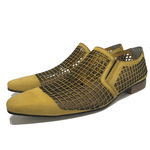 Sapato Masculino Italiano Em Couro Sport Laser Vazado Amarelo Nobuk 