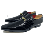 Sapato Masculino Italiano Em Couro Preto e Croko Envernzado Ref: D405 Outlet