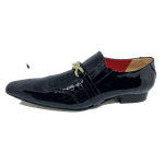 Sapato Masculino Italiano Em Couro Preto e Croko Envernzado Ref: D405 Outlet