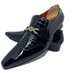 Sapato Masculino Italiano Em Couro Preto e Croko Envernzado Ref: D405 Outlet
