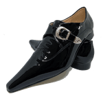 Sapato Masculino Italiano Em Couro Social Executivo Preto Envernizado Bico Alongado Ref: D425 Outlet