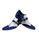 Sapato Masculino Italiano Em Couro Azul c/ Gliter Prata Ref: 502 -Outlet 