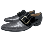 Sapato Italiano em Couro Social Preto com Chumbo Croko Ref: D604 Outlet