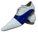 Sapato Masculino Italiano Em Couro Branco c/ Azul Ocean Ref: D619 - Outlet