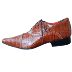 Sapato Masculino Italiano Oxford Em Couro Crokodilo Marrom Ref: 644