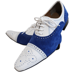 Sapato Masculino Italiano Couro Branco e Camurça Azul