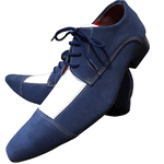 Sapato Masculino Italiano Couro Azul Com Branco Camurça