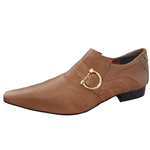 Sapato Masculino Italiano Em Couro Caramelo Bico Alongado Ref: 670 Outlet