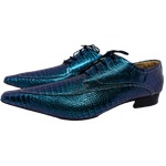 Sapato Masculino Italiano Em Couro Azul Réptil Bico Fino Ref: D920 Outlet