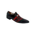 Sapato Masculino Social Preto Com Faixas Vermelhas Ref: 961