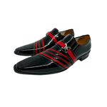 Sapato Masculino Social Preto Com Faixas Vermelhas Ref: 961