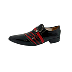 Sapato Masculino Social Preto Com Faixas Vermelhas Ref: 961