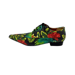 Sapato Masculino Italiano Couro Preto Com Estampa De Folhagem Ref: 962 