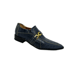 Sapato Masculino Italiano Couro Preto Pesponto Amarelo com Fivela Ref: 968