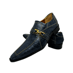 Sapato Masculino Italiano Couro Preto Pesponto Amarelo com Fivela Ref: 968