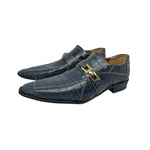 Sapato Masculino Italiano Couro Preto Pesponto Amarelo com Fivela Ref: 968