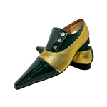 Sapato Masculino Italiano Couro Verde e Dourado com Botões Ref: 969