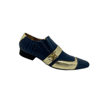 Sapato Masculino Italiano Couro Azul Texturizado Com Dourado Ref: 973