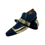 Sapato Masculino Italiano Couro Azul Texturizado Com Dourado Ref: 973