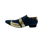 Sapato Masculino Italiano Couro Azul Texturizado Com Dourado Ref: 973