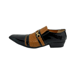 Sapato Masculino Italiano Couro Preto Pesponto Amarelo com Fivela Ref: 974