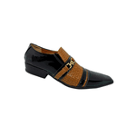 Sapato Masculino Italiano Couro Preto Pesponto Amarelo com Fivela Ref: 974