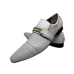 Sapato Masculino Italiano Couro Branco Com Fivela Dourada Ref: 975