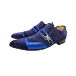 Sapato Masculino Italiano Couro Camurça com Azul texturizado Ref: 978