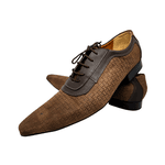 Sapato Masculino Italiano Couro Marrom Texturizado Com Cadarço Ref: 981