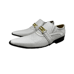 Sapato Masculino Italiano Couro Branco Textura geométrica Com Fivela Ref: 984