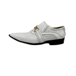 Sapato Masculino Italiano Couro Branco Textura geométrica Com Fivela Ref: 984