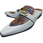 Babuche Masculino Em Couro Social Executivo Branco Flowers Dubai Collection Ref: 1040 Branco
