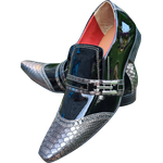 Sapato Masculino Italiano em Couro Social Executivo Prata Cobra Ref: 1182 Prata