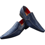 Mocassim Italiano em Couro Azul Frisado Ref: 1195