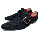 Sapato Masculino Italiano Social Executivo Camurça Preto 3D Bico Fino Ref: D501 Preto Preto