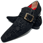 Sapato Masculino Italiano Social Executivo Camurça Preto 3D Bico Fino Ref: D501 Preto Preto