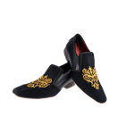 Sapato Masculino Italiano Em Nobuck Preto - Bordado Coroa Real