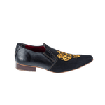 Sapato Masculino Italiano Em Nobuck Preto - Bordado Coroa Real