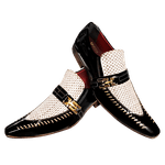 Sapato Masculino Italiano Em Couro Preto Com Branco Trice
