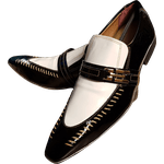 Sapato Masculino Italiano Em Couro Preto Verniz Com Branco