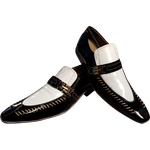 Sapato Masculino Italiano Em Couro Preto Verniz Com Branco