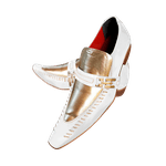 Sapato Masculino Italiano Em Couro Branco Com Dourado