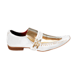 Sapato Masculino Italiano Em Couro Branco Com Dourado