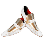 Sapato Masculino Italiano Em Couro Branco Com Dourado