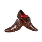 Sapato Masculino Italiano Em Couro Escamado Marrom Oxford