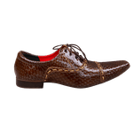 Sapato Masculino Italiano Em Couro Escamado Marrom Oxford