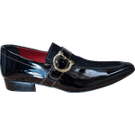 Sapato Masculino Em Couro Preto Vernizado Com Preto Fosco